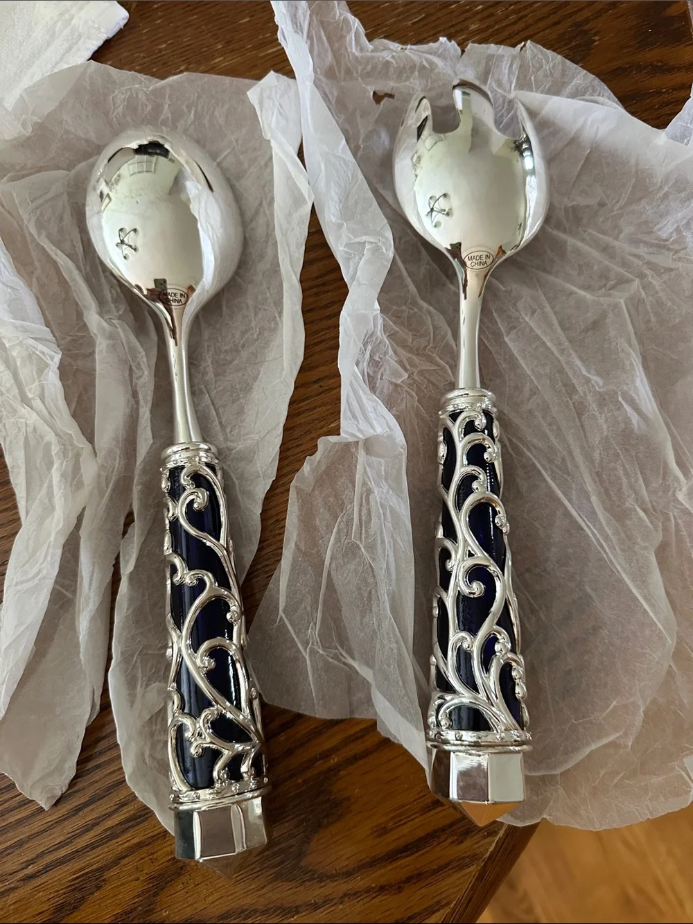 belk Silver-Tone Ornate Serving Spoon and Fork Set